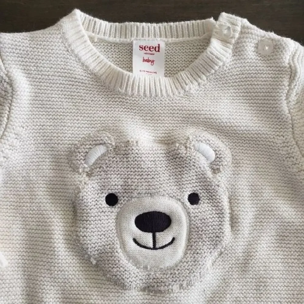 Seed Baby Ivory Bear Sweater Size 6-12m NZ Brand